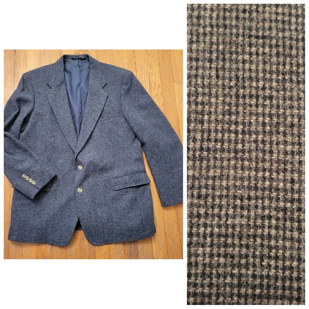 Ross Cromarty‎ 44R Blazer Blue Tweed Houndstooth Wool Sport Coat USA Preppy
